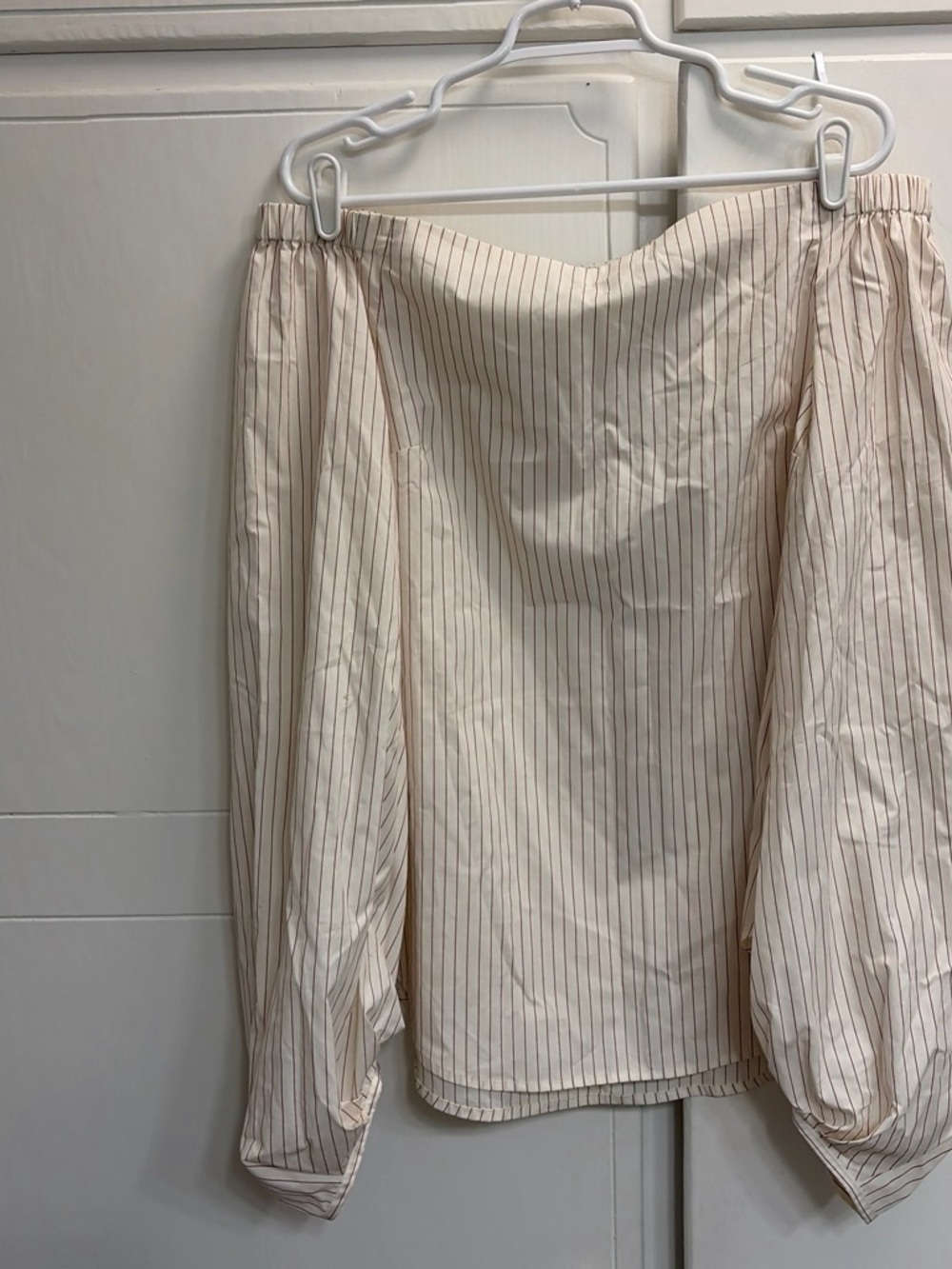 Babaton Cream Off-Shoulder Pinstripe Blouse